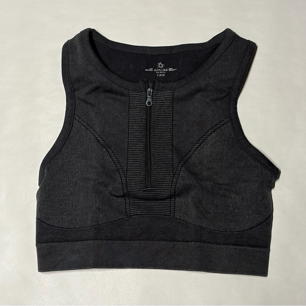 Aerie | OFFLINE Seamless Zip Front Sports Bra - Dark Grey